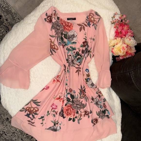 Chic Floral Long Sleeve Dress in Pink Size Small - Picture 5 of 9